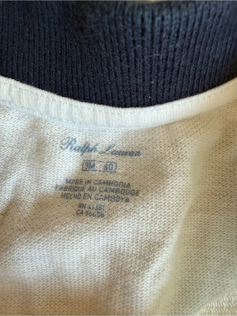 Ralph Lauren White Baby Romper with Navy Collar